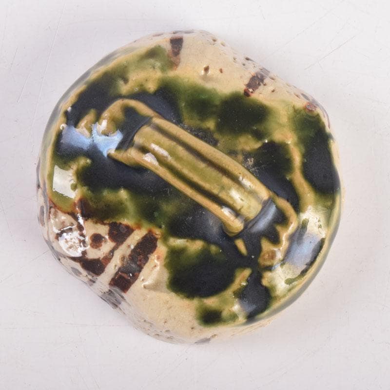 茶道具　織部焼　山口錠鉄作　香合　時代箱　V　8373