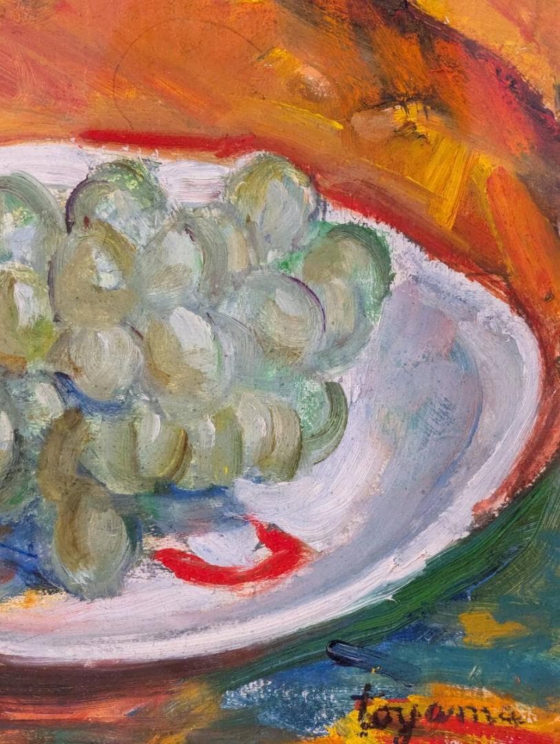 【真作】絵画　油彩3号　葡萄の静物画　鮮やかな色彩　豊かな筆致　V182