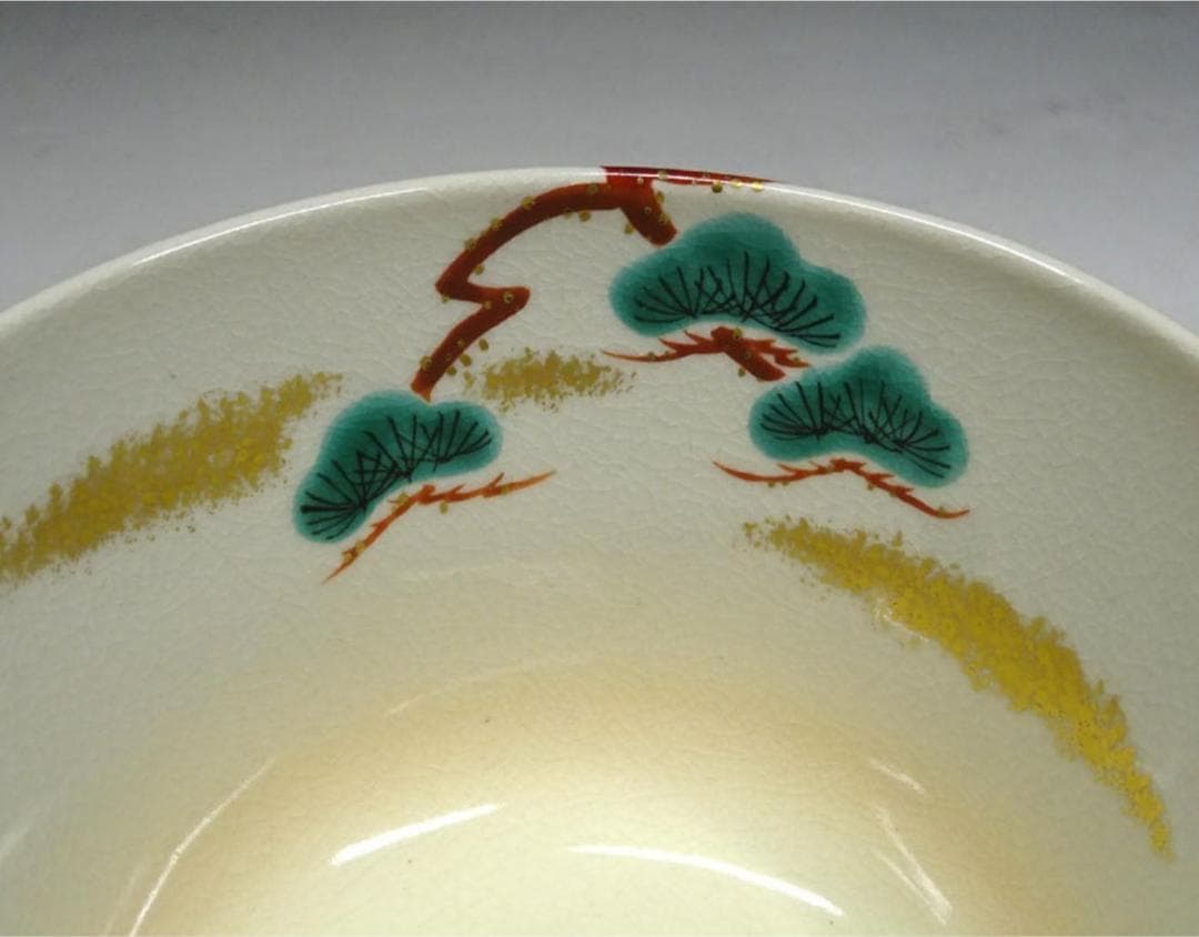 京焼 茶道具 平安清峰造 仁清風 色絵 茶碗 牛紋 共布 共箱 n12642