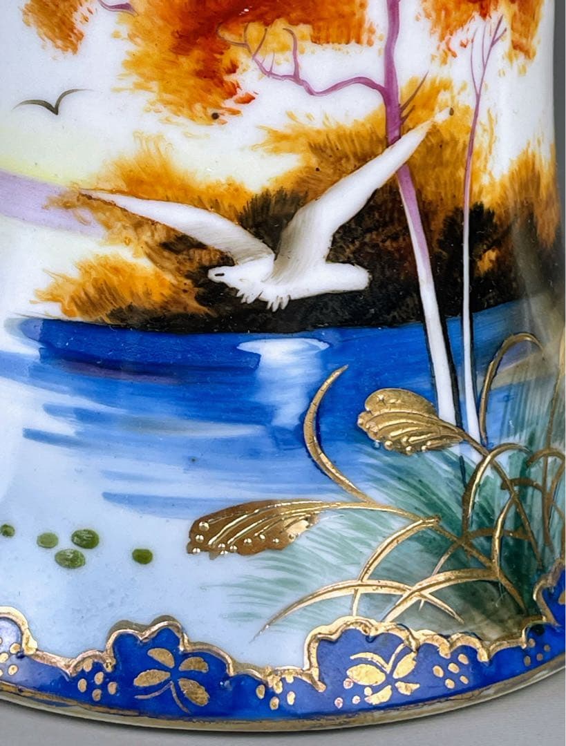 オールドニッポン カモメ 風景図 ティーポット アールヌーボー 金盛り