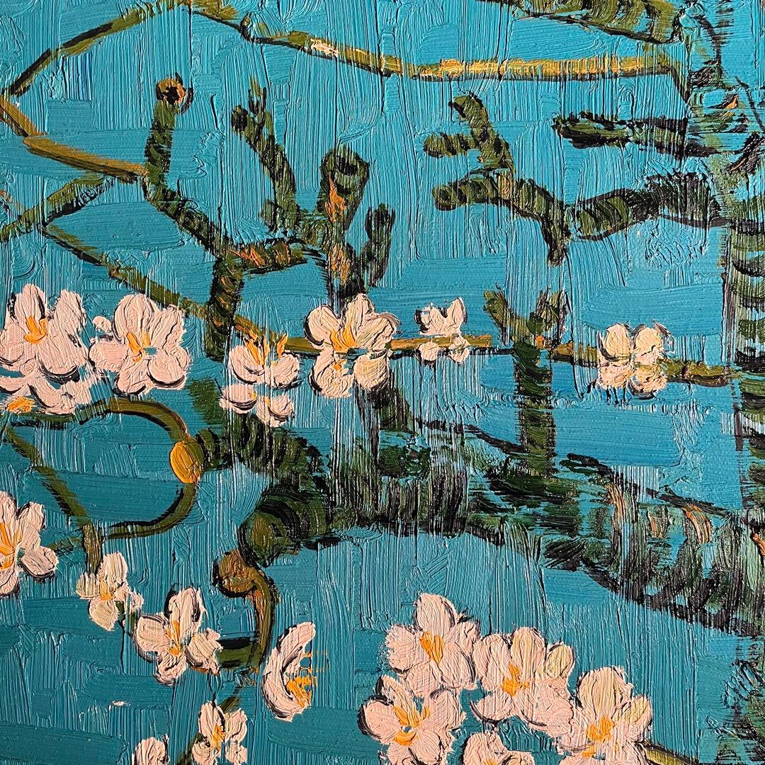 ★特大★ 手書き油絵 ゴッホ 花咲くアーモンドの枝 肉筆絵画 額付き 油彩画