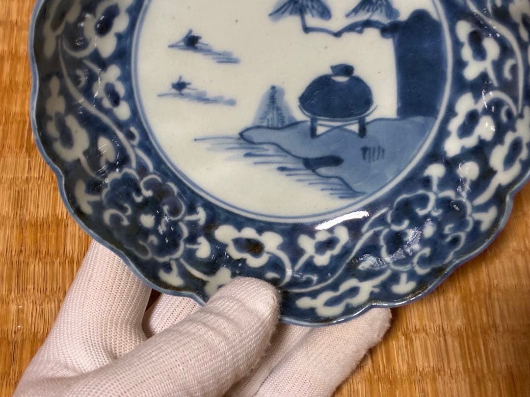 古伊万里 染付 風景紋 膾皿 五枚揃い 印あり 時代物