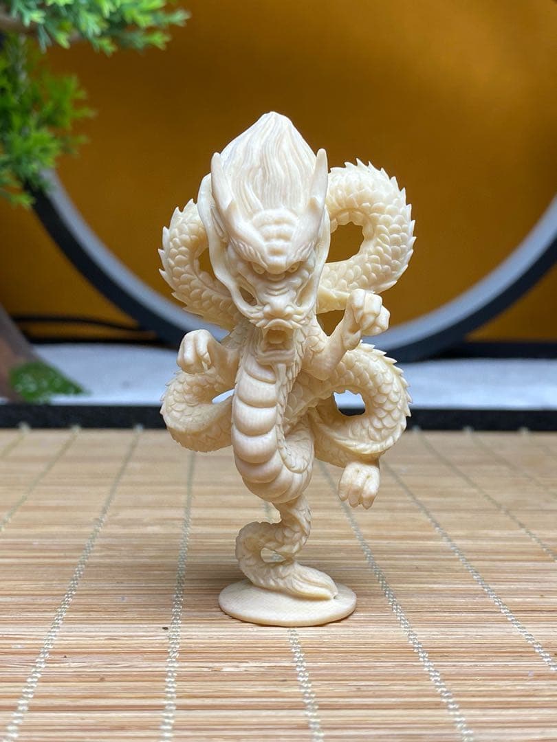 天然マンモス牙美しい手作り彫刻　1至尊神龍　置物