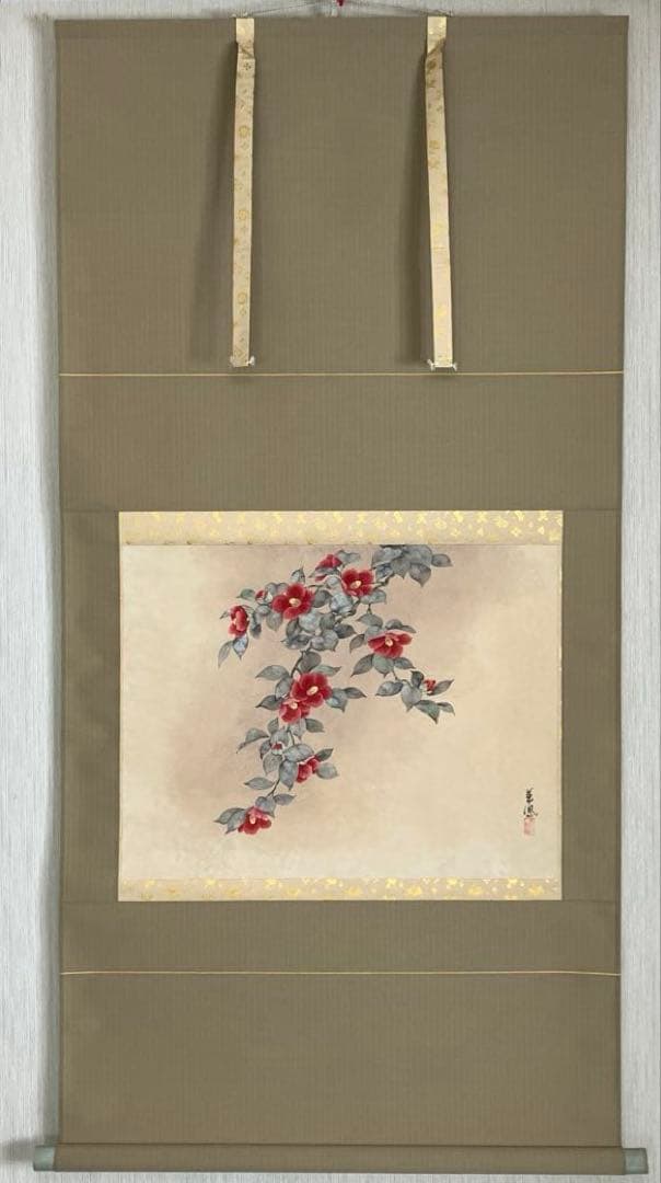 掛軸　雪椿図　茶掛　肉筆　真作