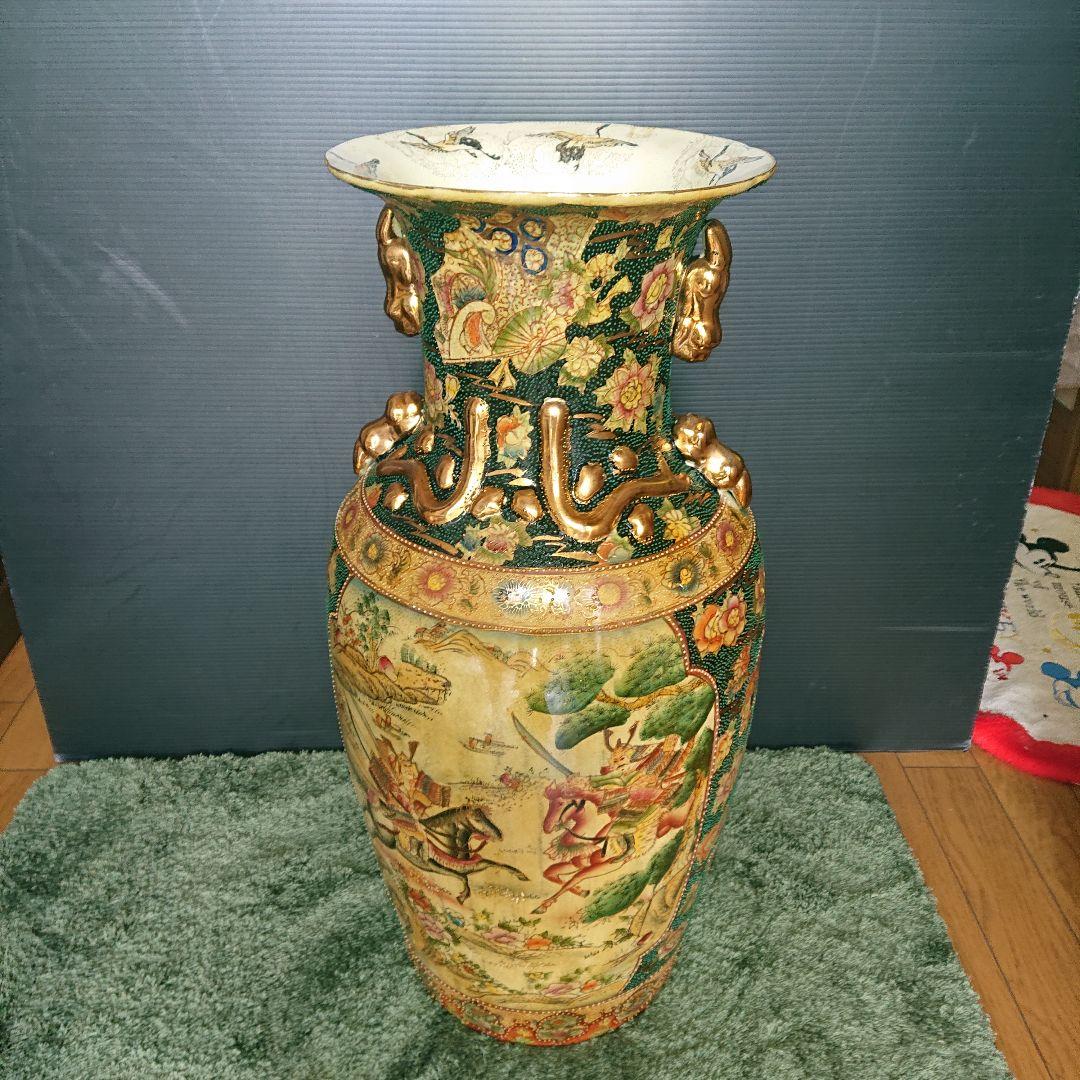 時代物、薩摩、金欄手群鶴地紋花鳥金壺