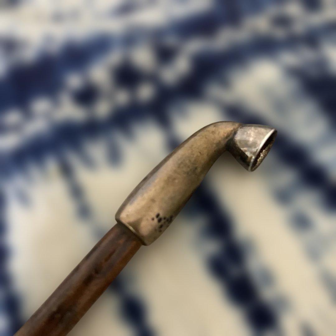 金工師　芳老　煙管　キセル　金口　　在銘　純銀　斑竹