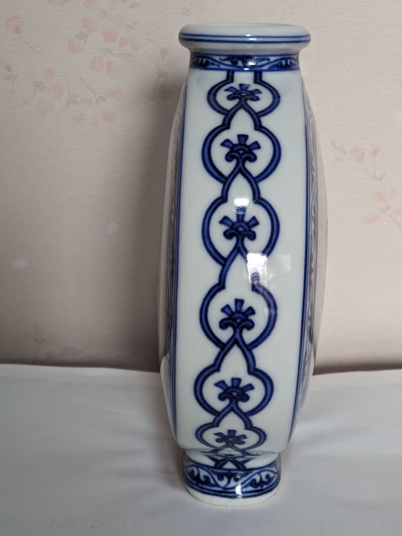 ♦京焼名跡 第四代三浦竹泉造 染付青華文様 扁壺 花器 古美術品 工芸品 骨董品