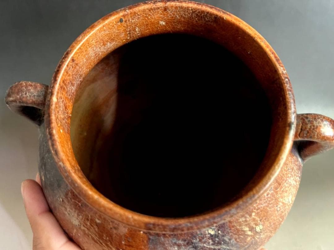 壷■古い飴釉耳付き立ち壺 花瓶 オブジェ 須恵器 古玩 唐物 時代物 骨董品■