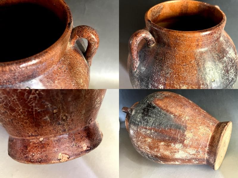 壷■古い飴釉耳付き立ち壺 花瓶 オブジェ 須恵器 古玩 唐物 時代物 骨董品■