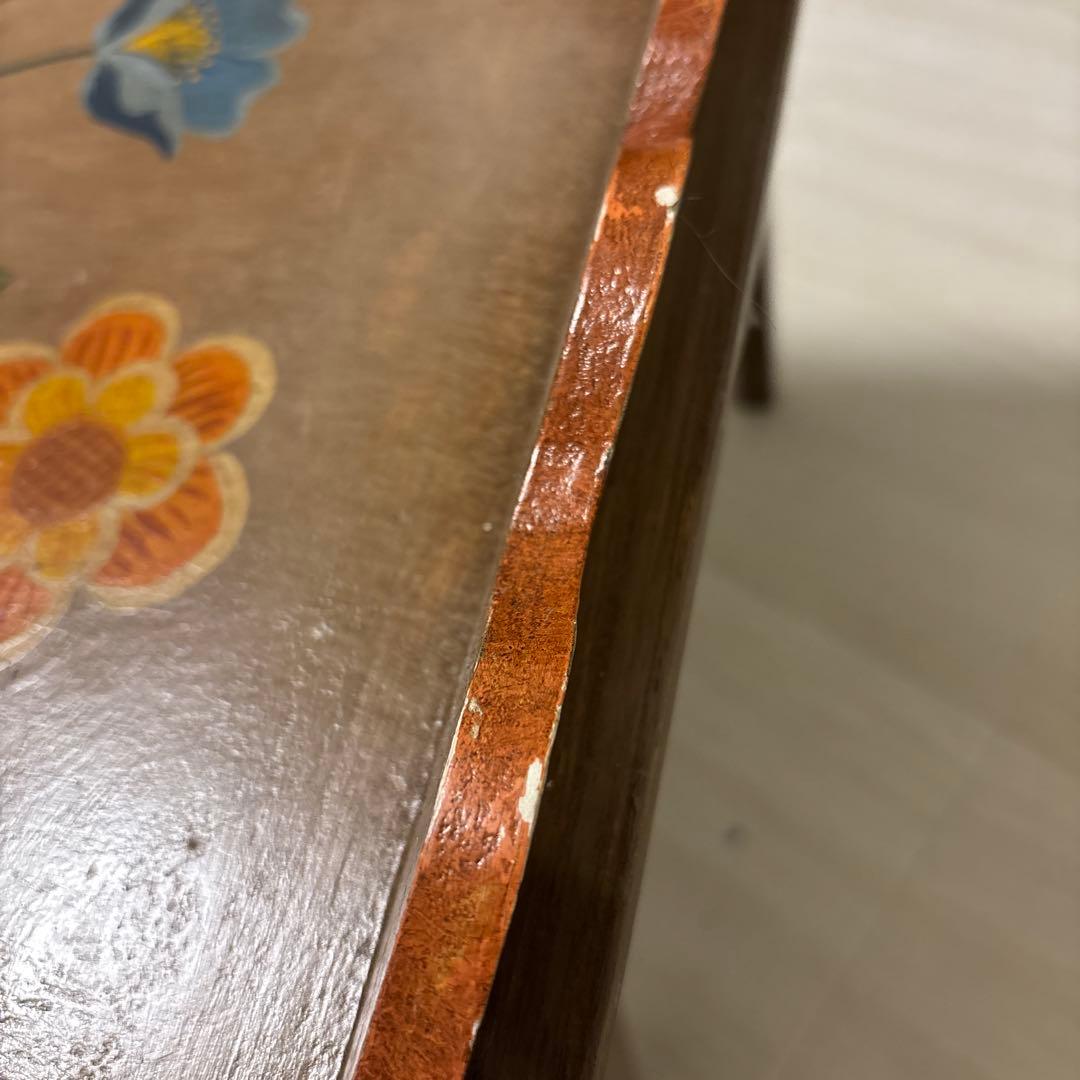 フランス　蚤の市　ヴィンテージ 花柄 木製 ベッドテーブル ハンドペイント