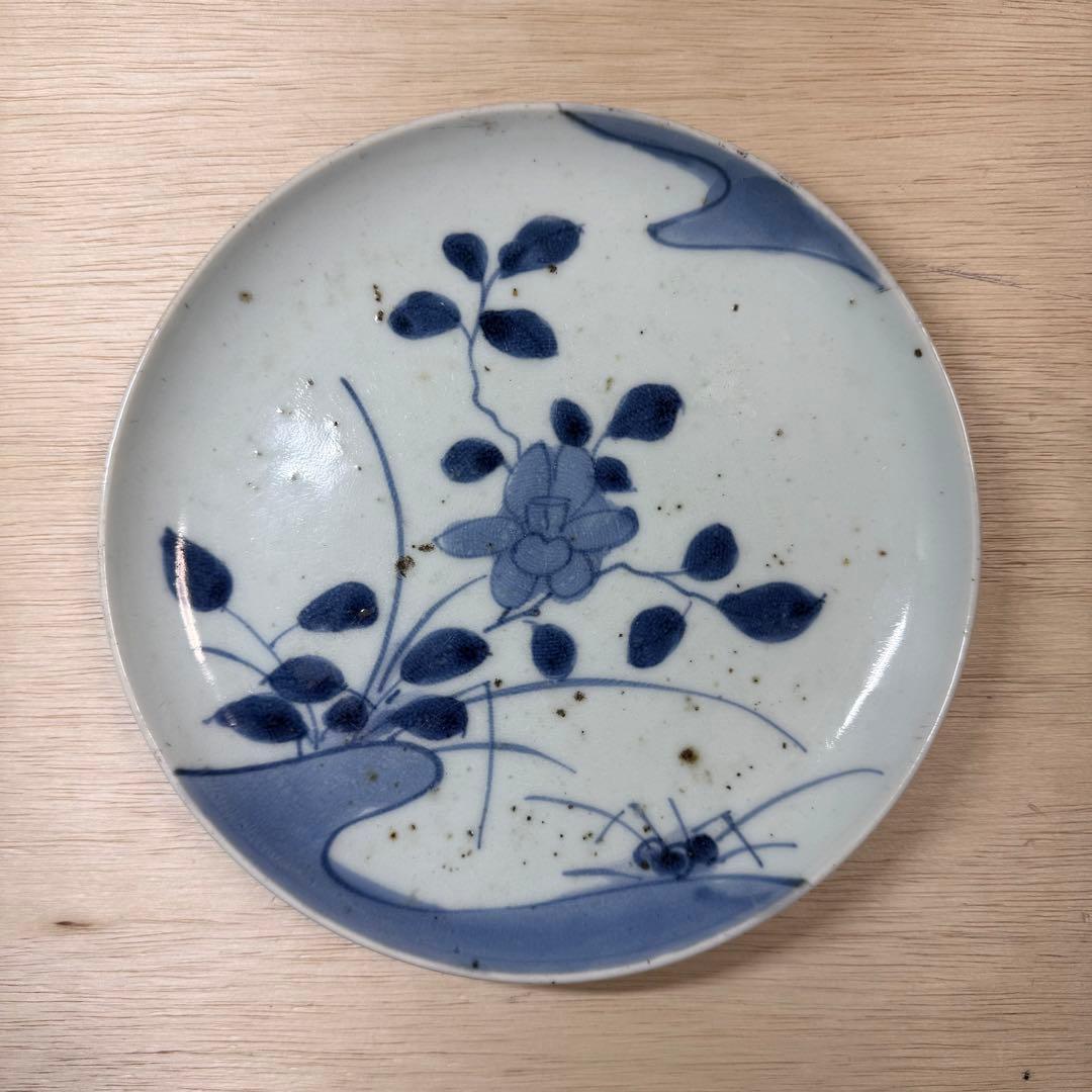 古伊万里 染付 草花文 七寸皿 中皿 江戸時代 藍九谷 柿右衛門 古美術 骨董