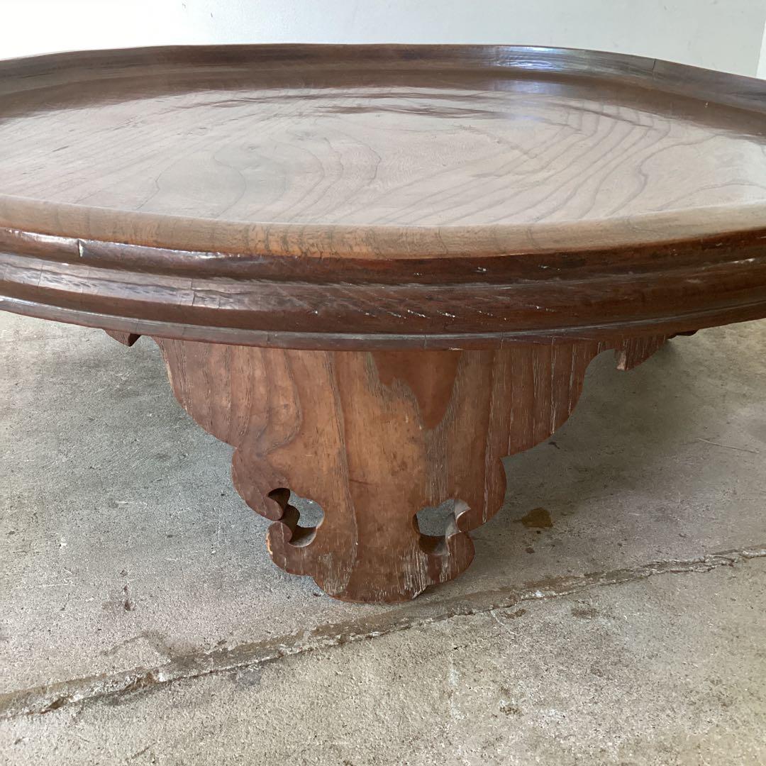 73㎝　天然木の丸い脚付き膳　円卓　座卓　ちゃぶ台　栗盆　時代物　当時物　古民家