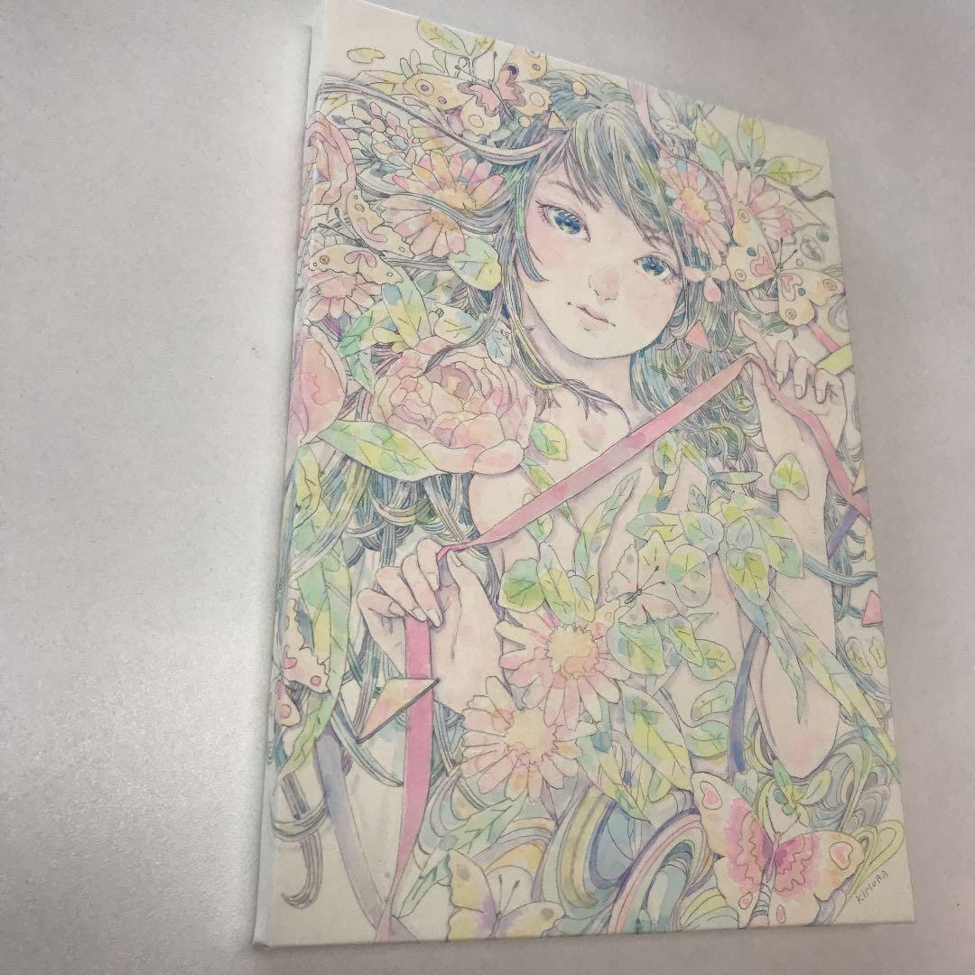 ★木村智博「触れ合う」木製パネル アクリルガッシュ 色鉛筆 鉛筆 額付き