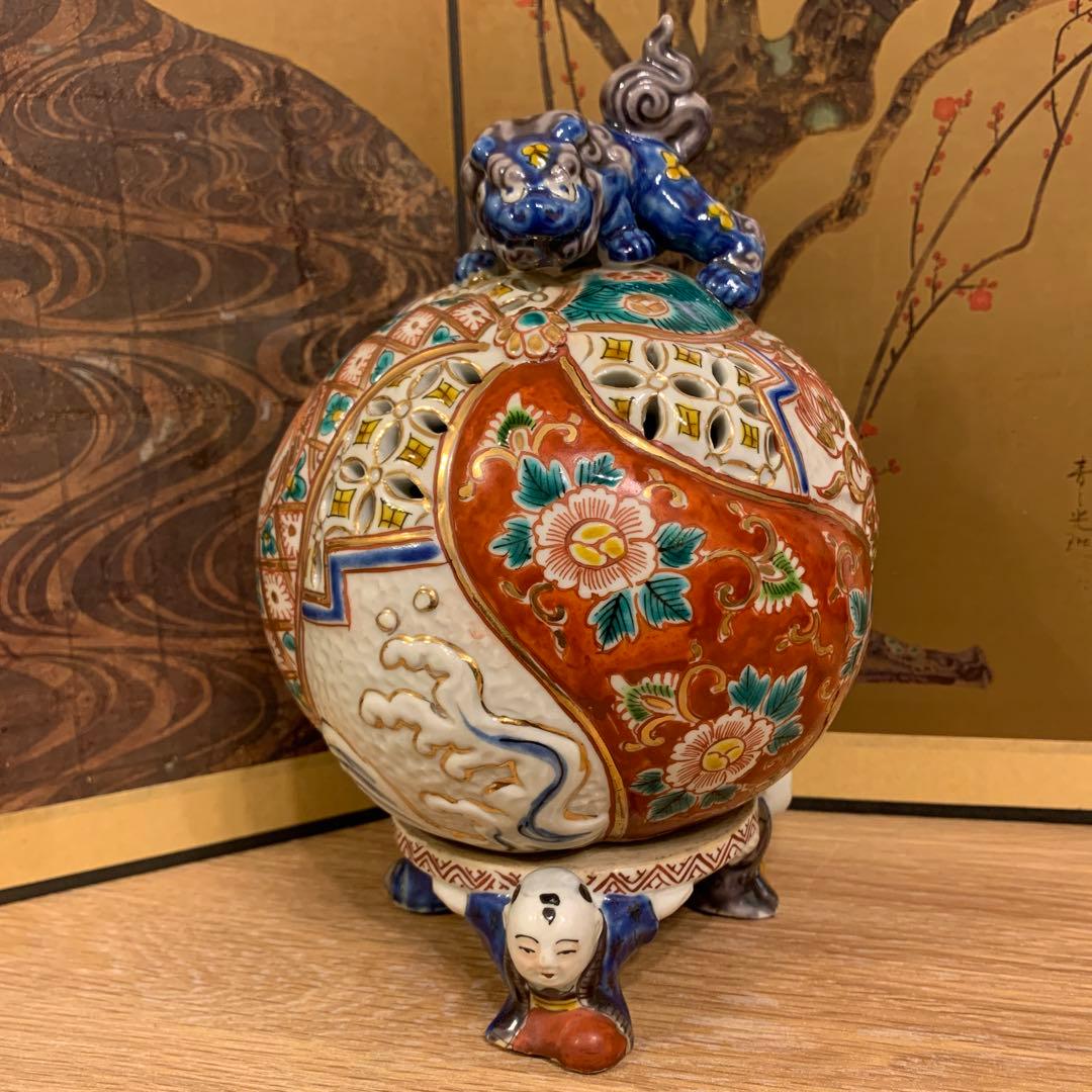 アンティーク　色絵三足香炉　1客　6