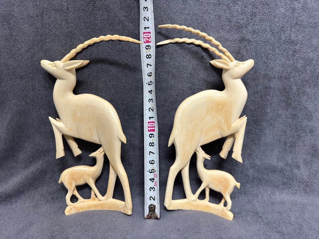 置物　 時代物　鹿2匹　天然素材　マンモス　彫刻　骨董　古美術品　アンティーク