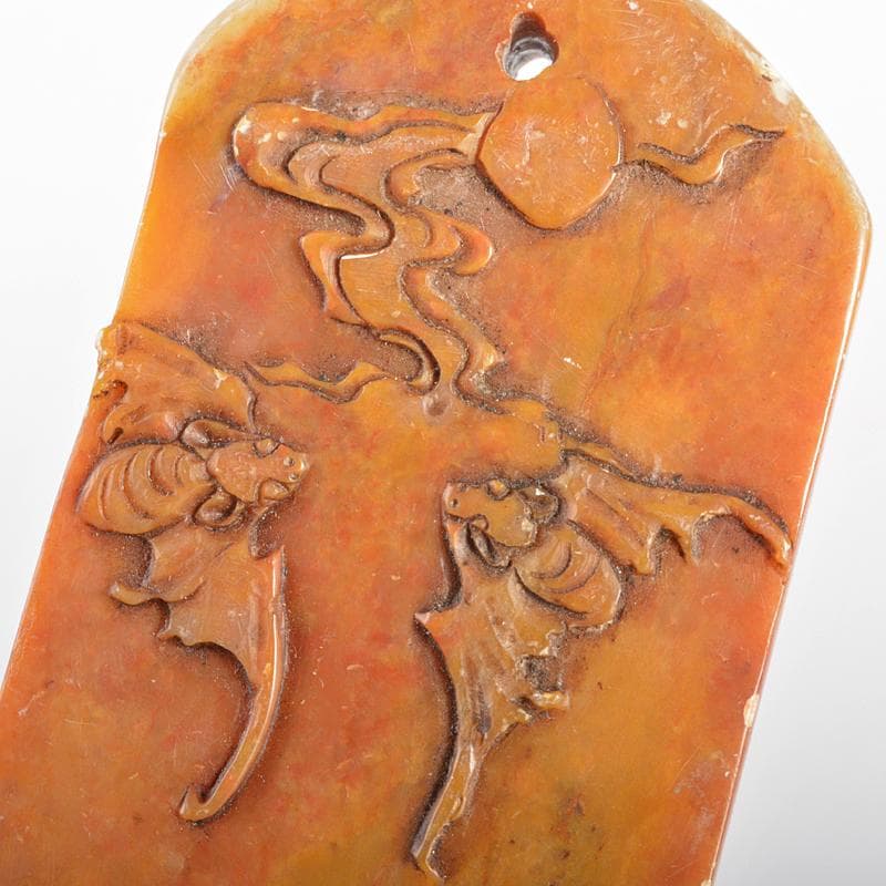 中国　書道具　篆刻　玉石寿山石芙蓉石　月に蝙蝠刻　印材　C　R6650E