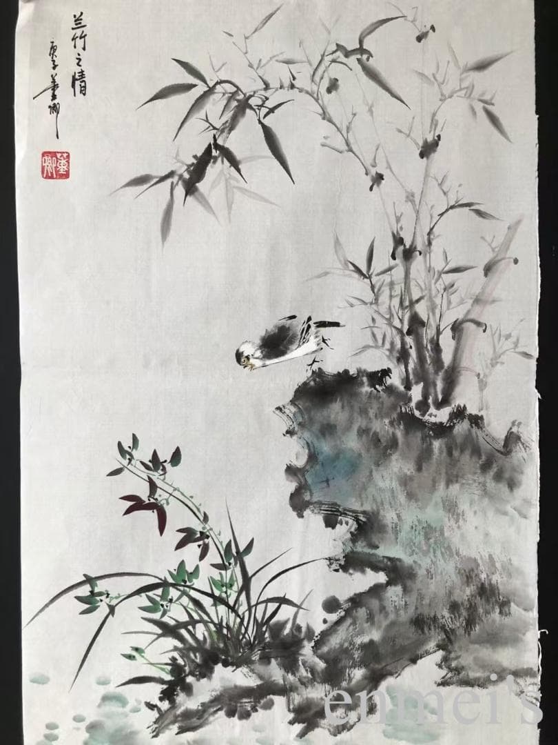 中国古美術・蘭竹之情三尺画芯・董卿印款・水墨画・純手描き・鑑賞用・宣紙・带水印