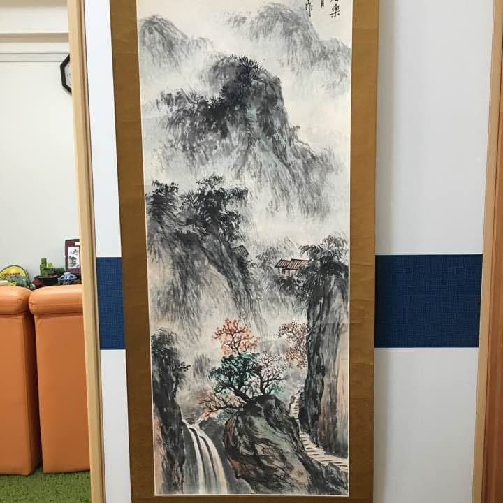 中国美術 紙本 山水画 掛軸