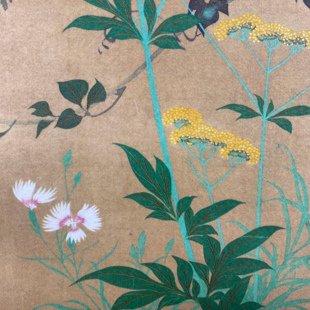 美品 掛け軸 酒井抱一筆「七草図」印刷 解説付き 名画 おもてなし