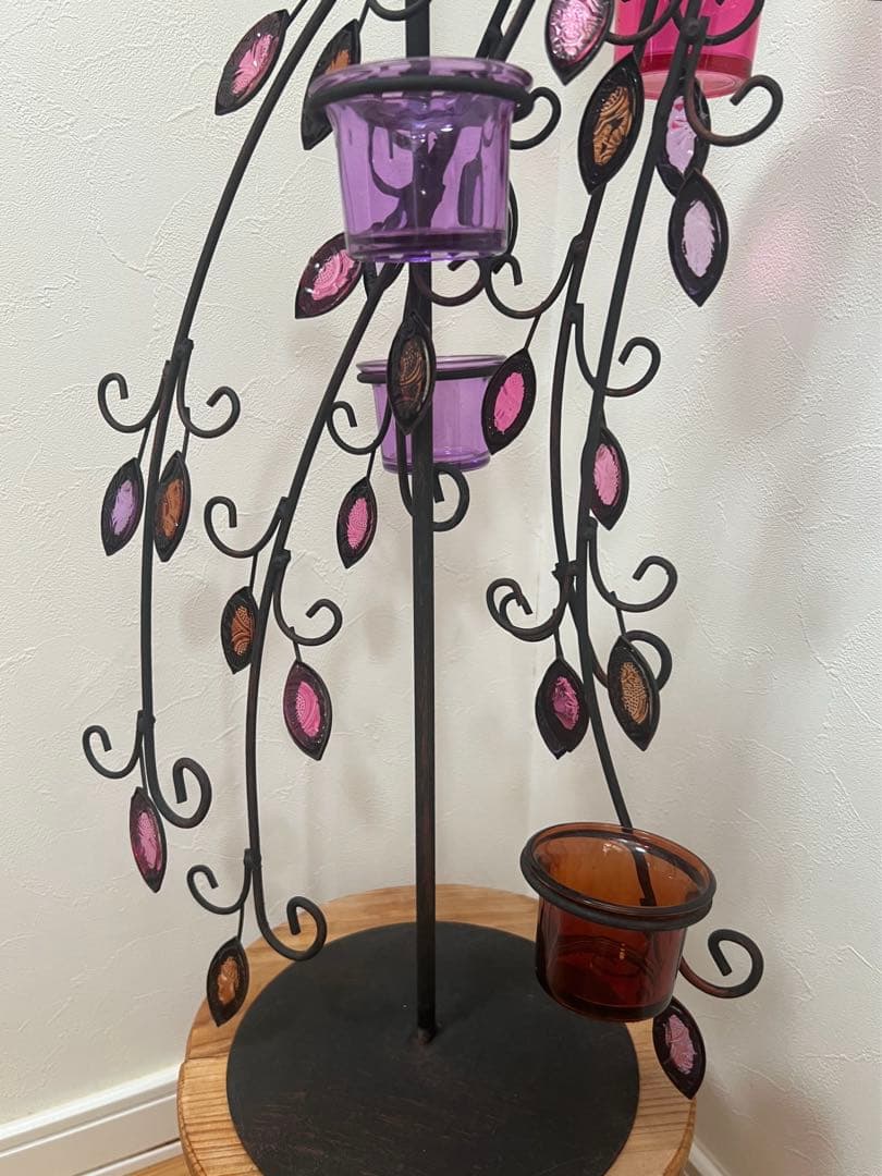 美品　孔雀　アイアン　キャンドルスタンド