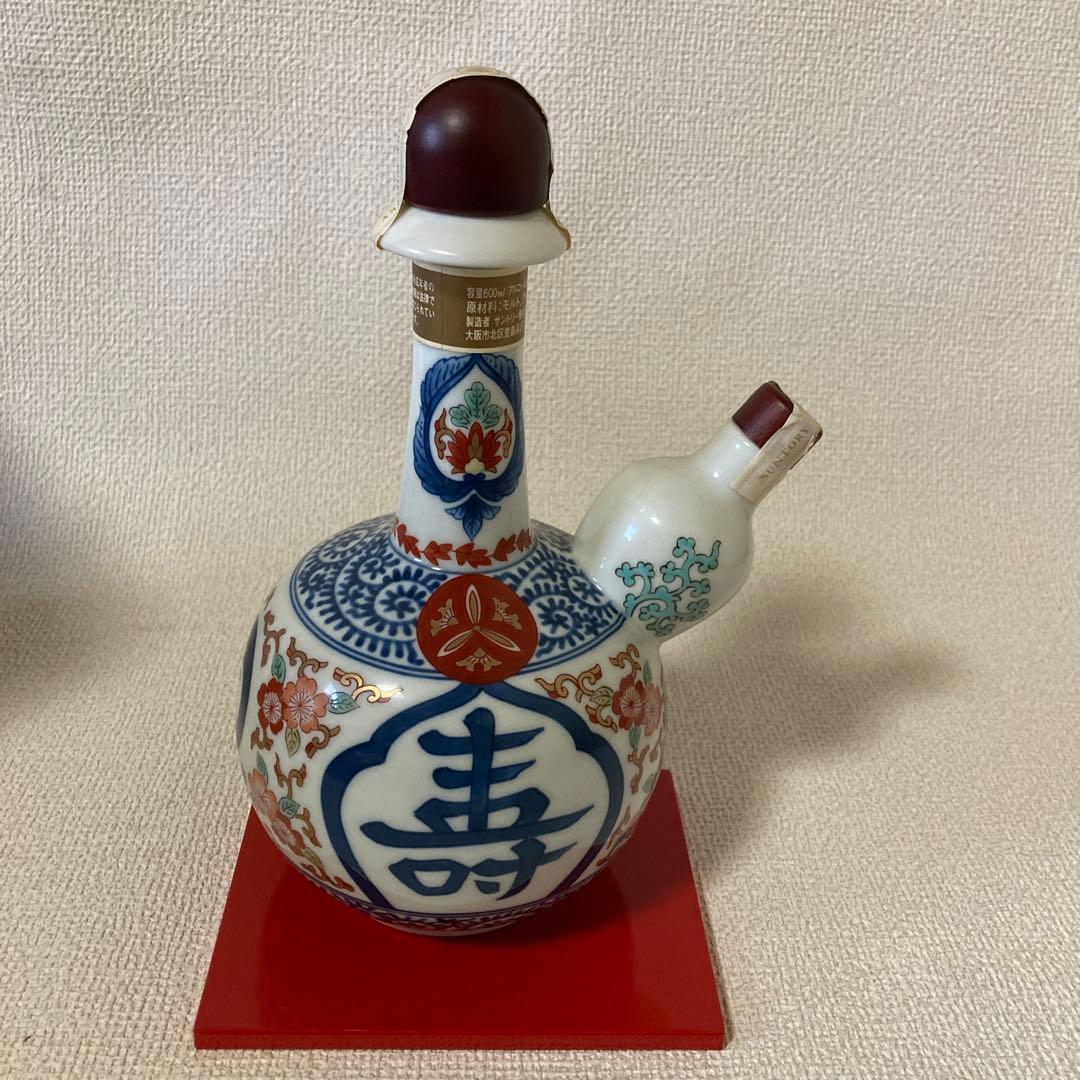 ⑥サントリー 特製ウィスキー 有田焼 染錦福寿文乳首徳利瓶 箱付き　未開封