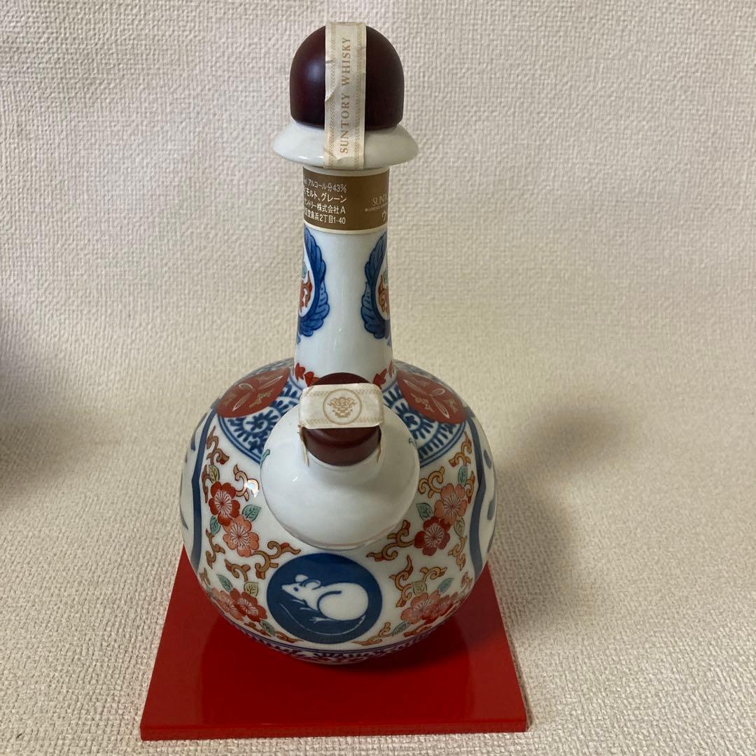 ⑥サントリー 特製ウィスキー 有田焼 染錦福寿文乳首徳利瓶 箱付き　未開封