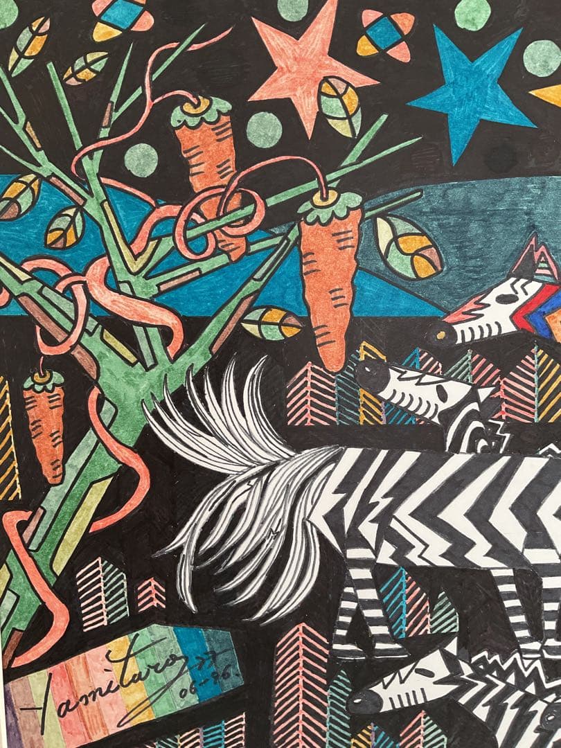 肉筆ペン画！1996年6月Yamitaro作タイトル「ZEBRA」