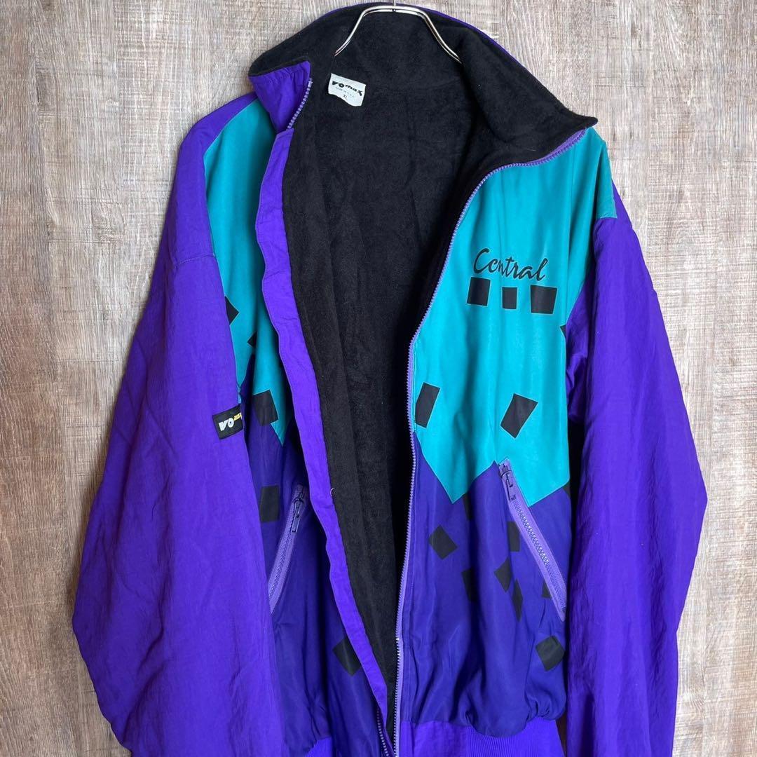 VOmax サイクルジャケット XL 紫×エメラルド ナイロン×裏起毛 USA製