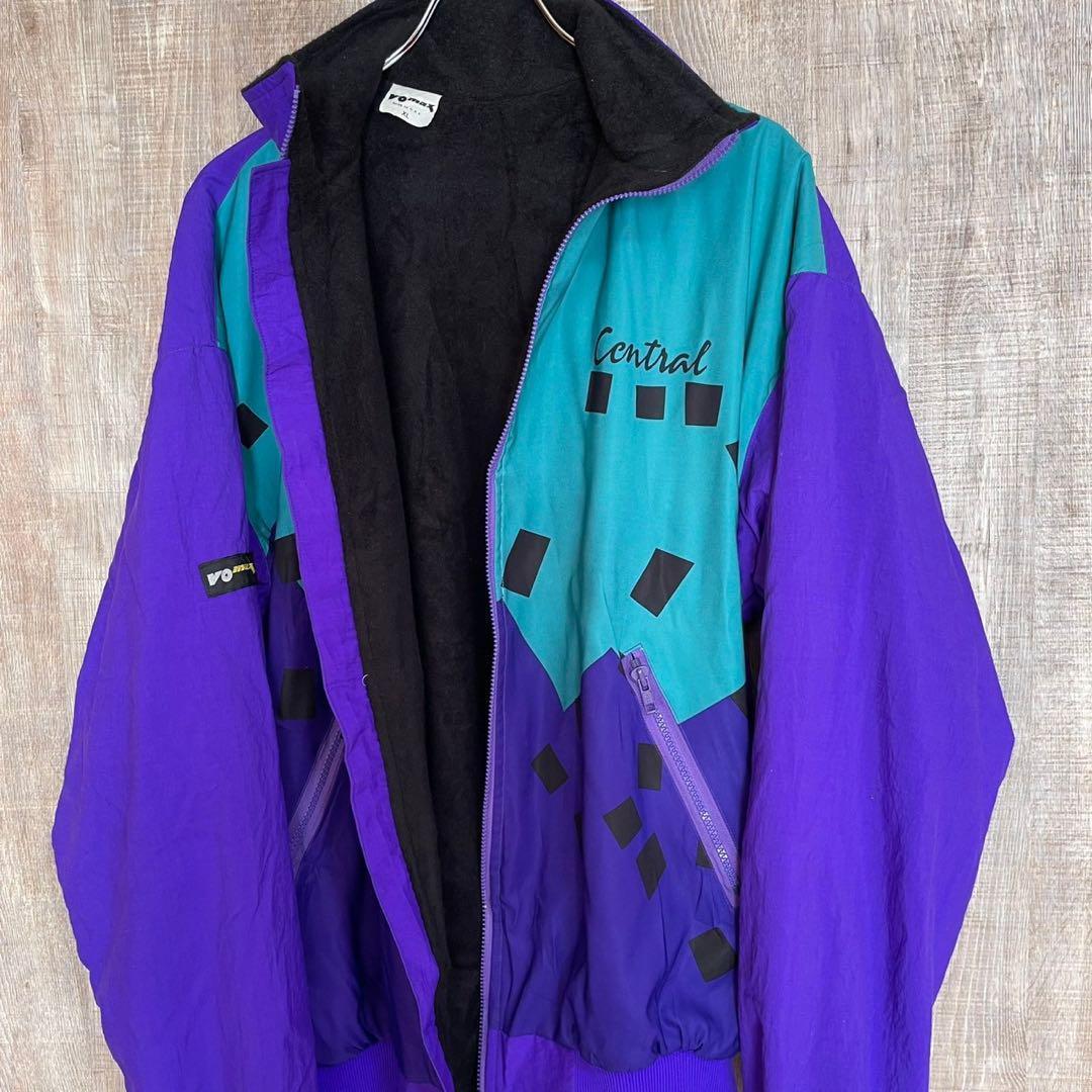 VOmax サイクルジャケット XL 紫×エメラルド ナイロン×裏起毛 USA製