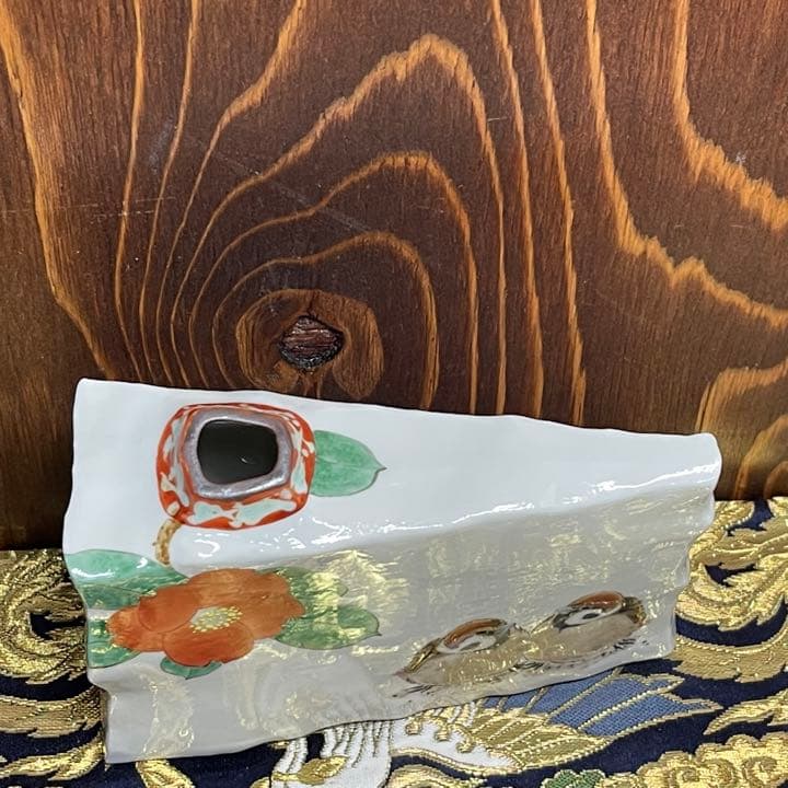 【九谷焼】花瓶 置物 中村陶志人 椿に雀 中村としと