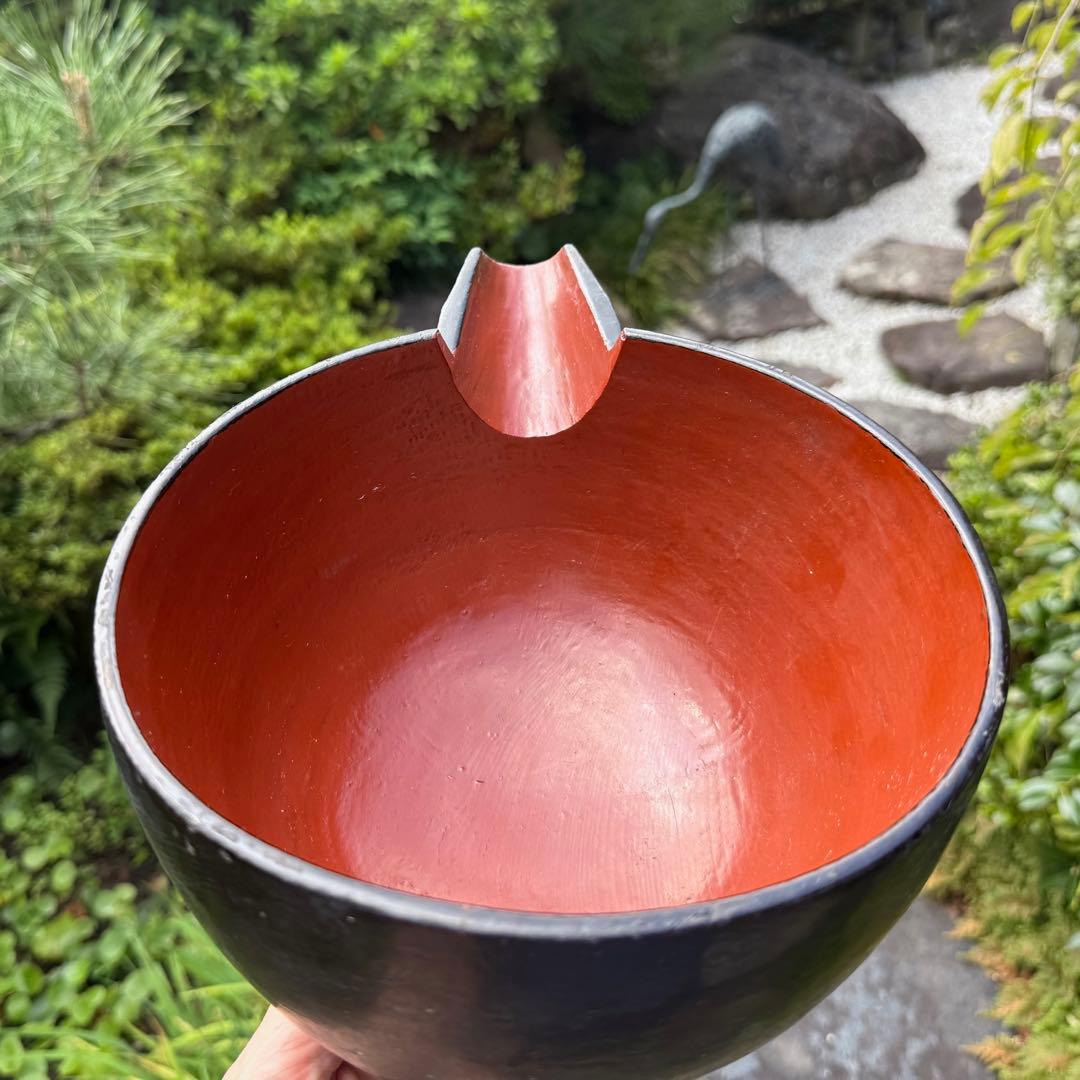 京都　アンティーク　伝統的な漆器ボウル 注ぎ口付き