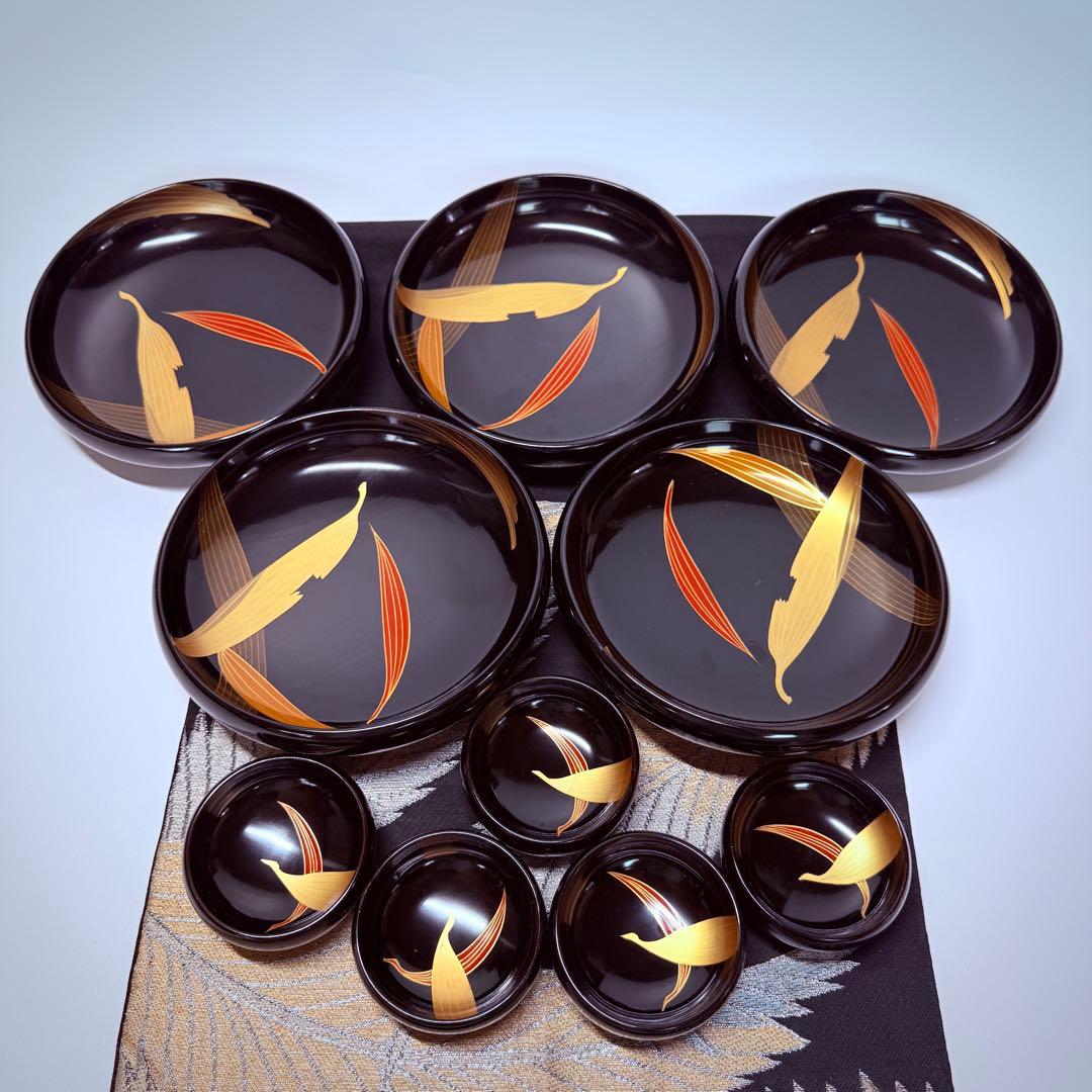 漆器　輪島塗　本蒔絵磨出金彩　木製　中皿&豆皿　10客 5セット