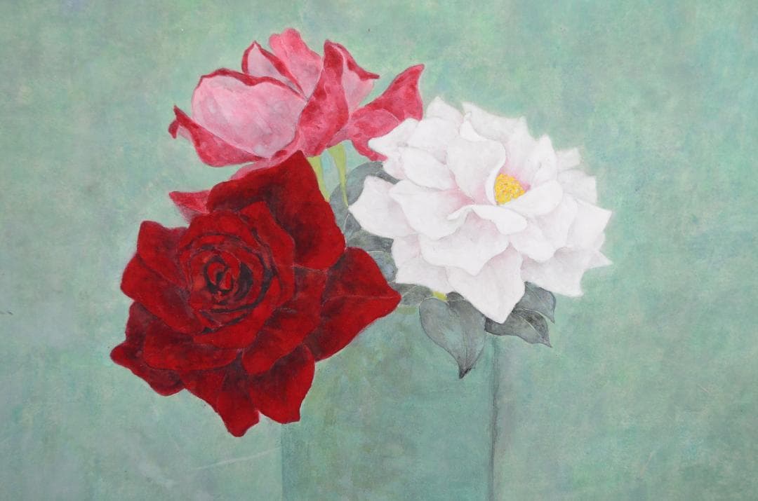 【作品名 「花三輪」 岩絵の具 日本画】東山魁夷の流派