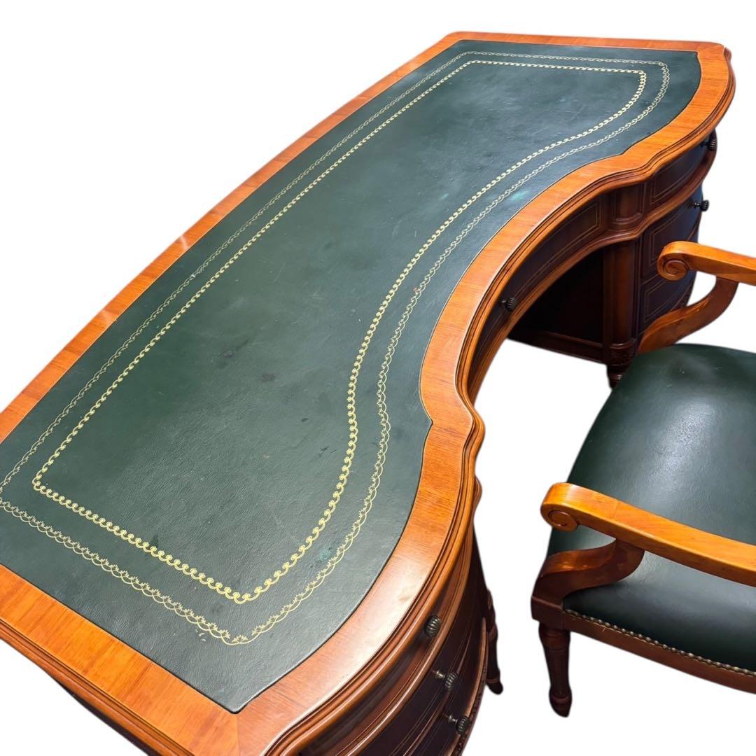 限定配送 書斎机 キドニーデスク 椅子セット マホガニー材 イタリア製 羽 F