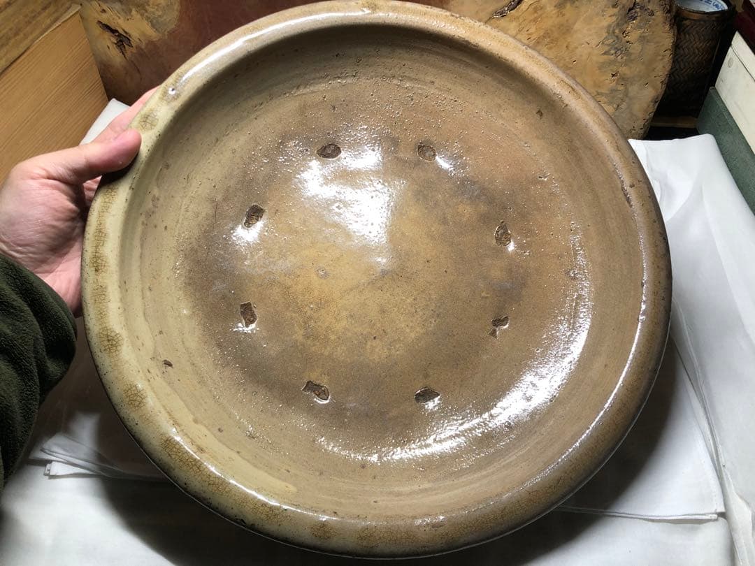 古瀬戸 大皿。石皿。骨董品。古美術。希少品。舊家藏出。江戸時代。
