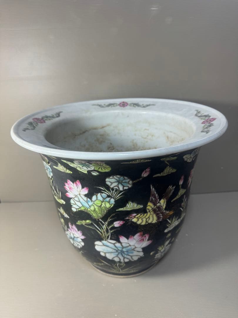 2609 中国骨董　花鳥文　鉢　植木鉢　時代物