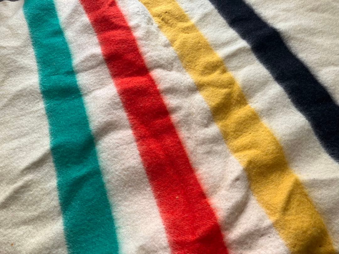 ビンテージ Golden Dawn マルチボーダー ウール ブランケット 特大