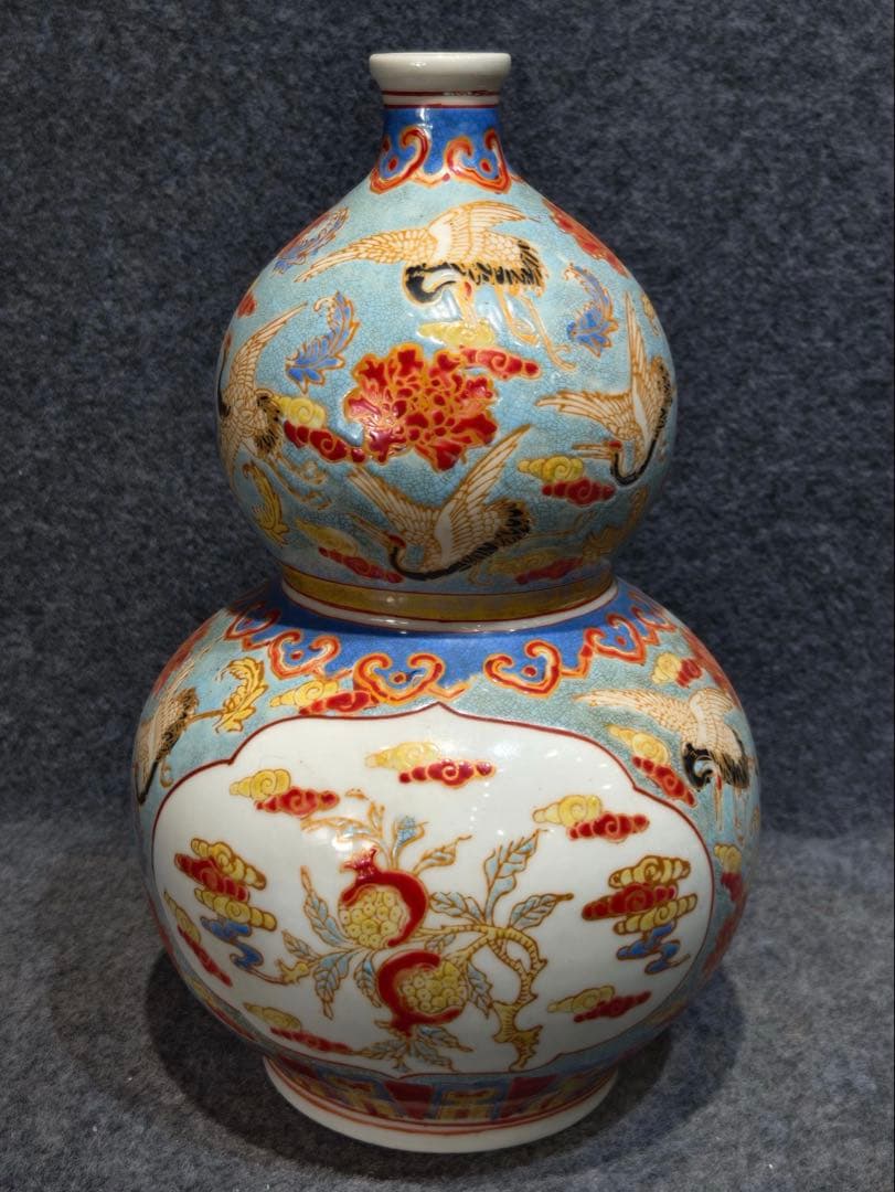 旧蔵　清朝乾隆時代 花瓶御用珐琅彩仙鶴文瓢形瓶【皇清乾隆御用】【乾隆御製】銘有り