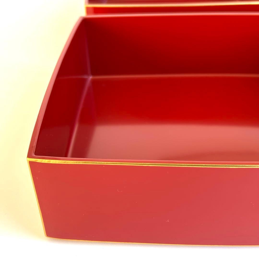 【美品】漆器 漆塗り 重箱 三段重箱 三段重 お重 朱モダン 会津塗り 和食器