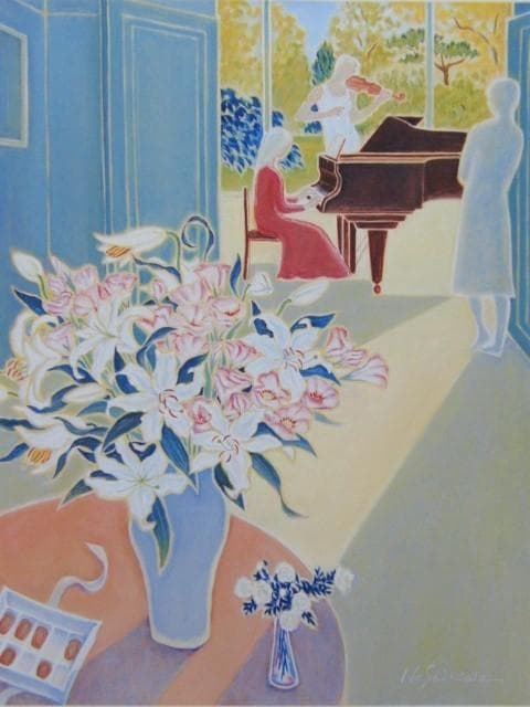 箸方たみ、【秋の午後】、希少な額装用画集より、新品額装付