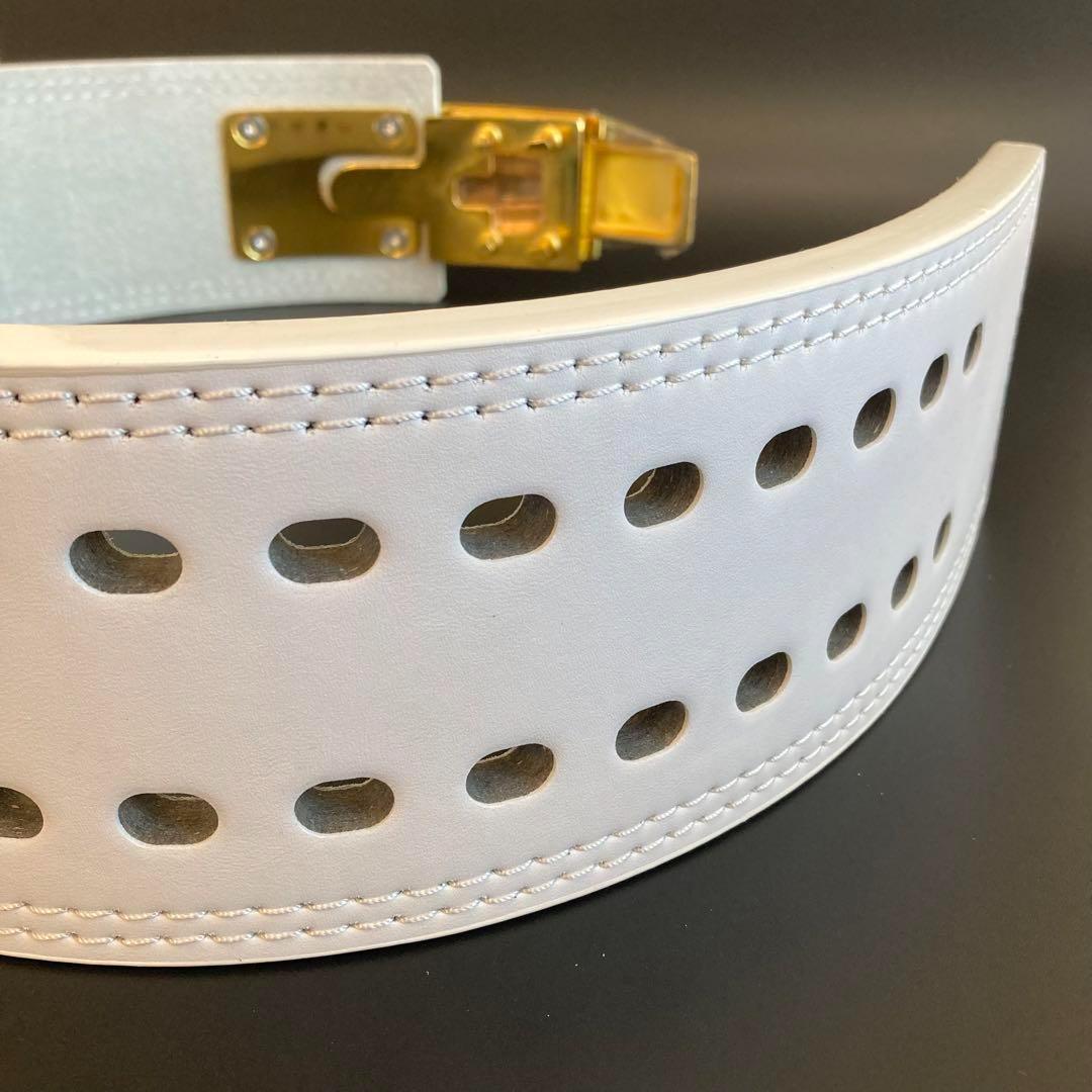 パワーベルト 本革 レバーアクション XLsize 可変式 WHITE/GOLD