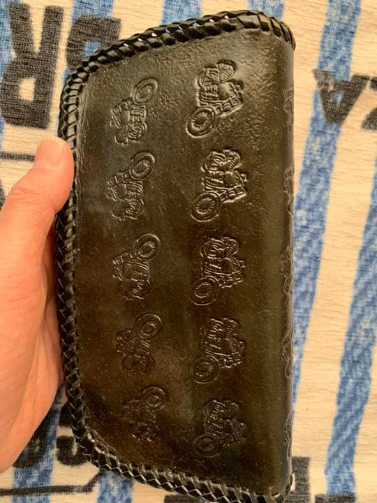 ハンドメイド☆本牛革メガネケース（バイク柄）