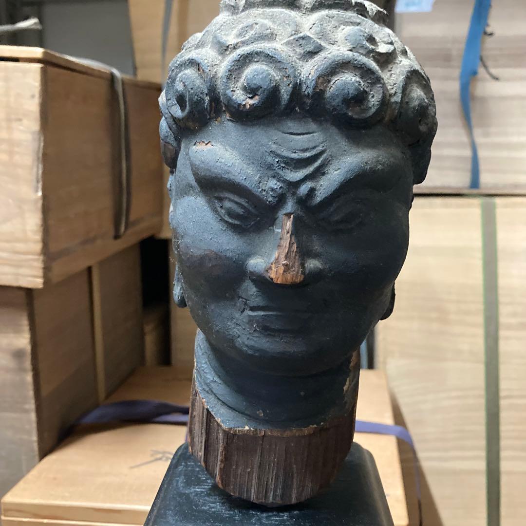 室町〜江戸時代　不動明王像　仏頭　木彫