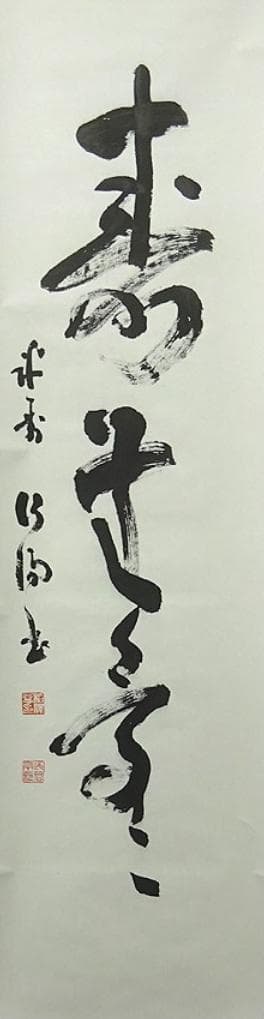 掛軸 稲澤江陽『寿無量 一行書』茶掛 紙本 肉筆 共箱付 掛け軸 w060311