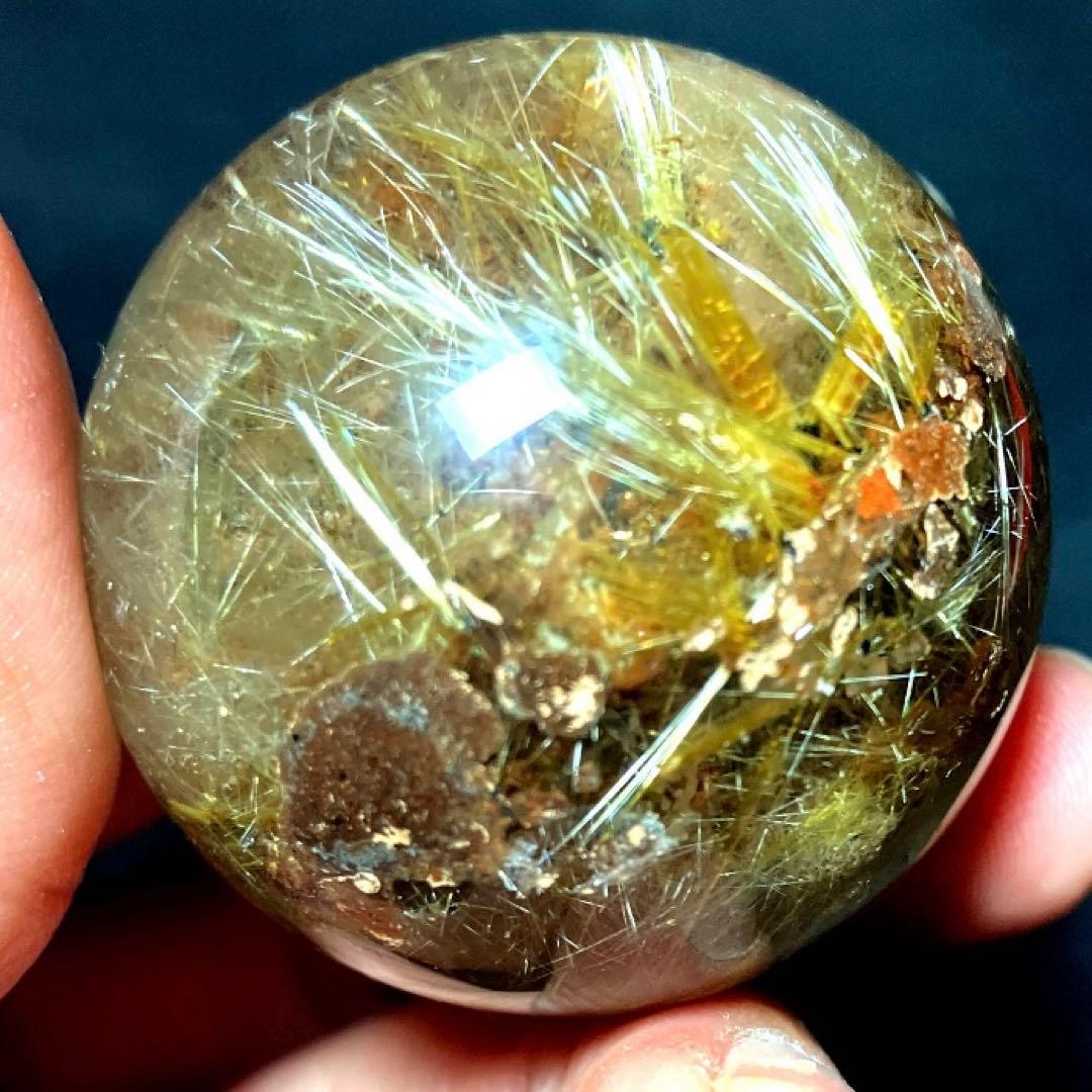 38mm ゴールドタイチンルチルクォーツ　丸玉　スフィア　金針水晶