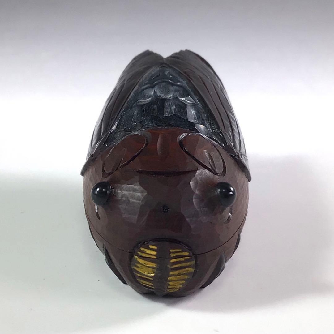 Ｒ６６１　香合　『海田雅孝作』『木彫』『蝉セミ香合』　共箱　茶道具　木工芸