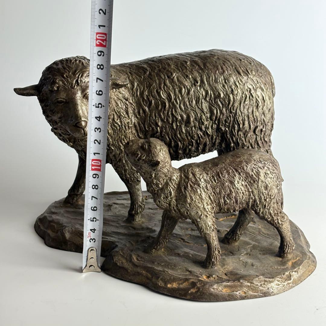 芳山 ブロンズ 銅器 親子羊 置物 飾物 鋳銅 縁起物