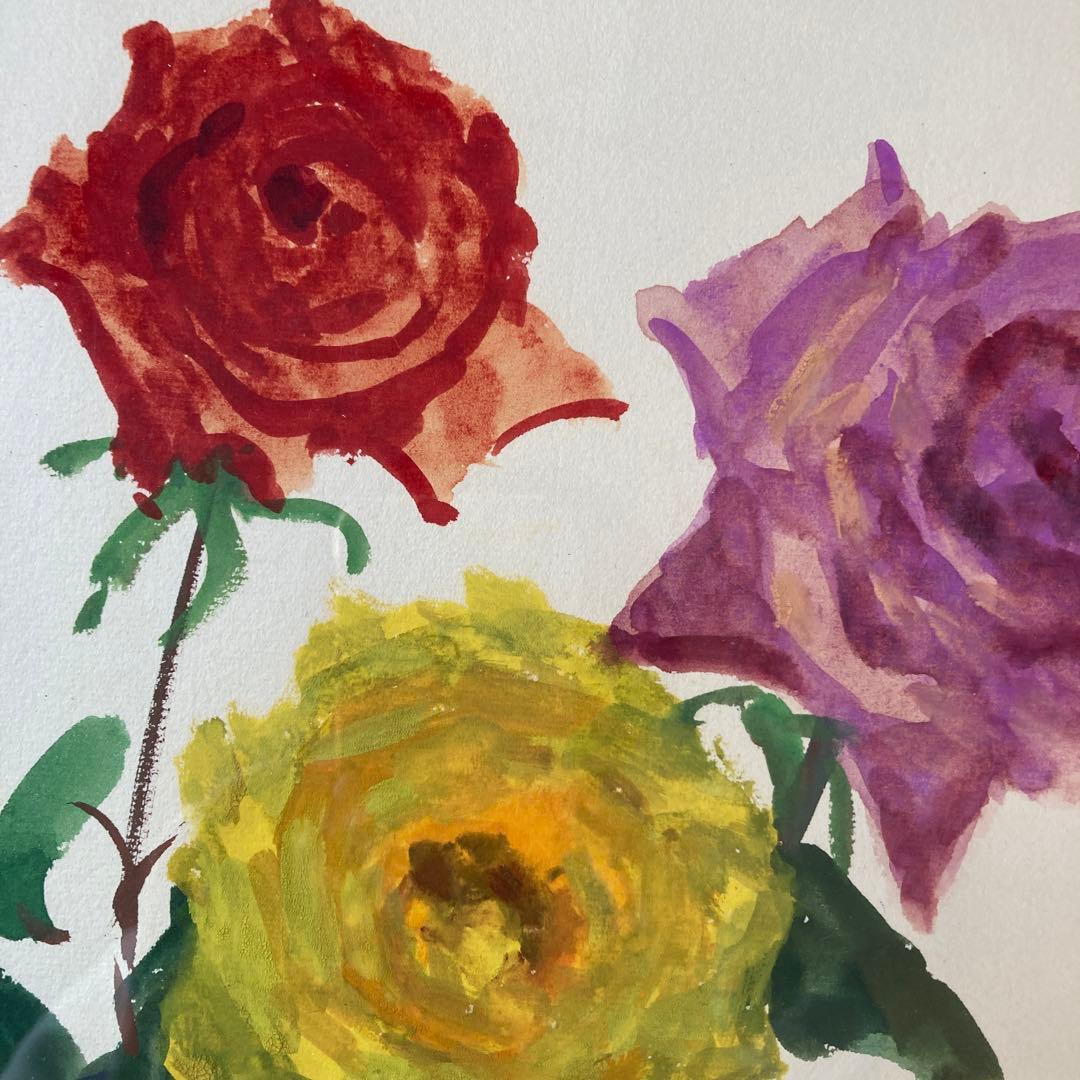 田中重利　バラ　原画　色紙