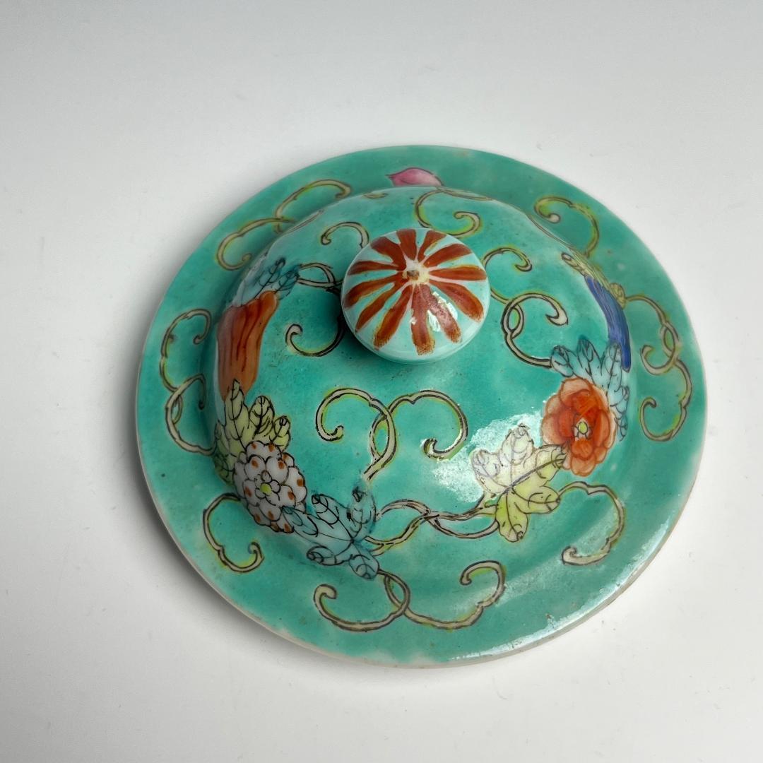 緑釉粉彩瓜果蝶紋水注 大清光緒年製 款 中国古玩 美術 唐物 A560