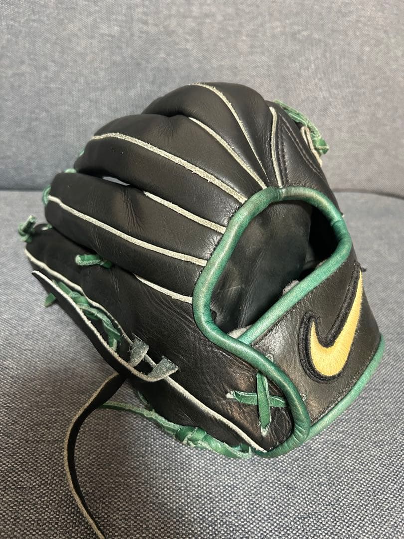 NIKE 硬式グローブ 黒/緑 Diamond Elite j 輝 中古 激シブ